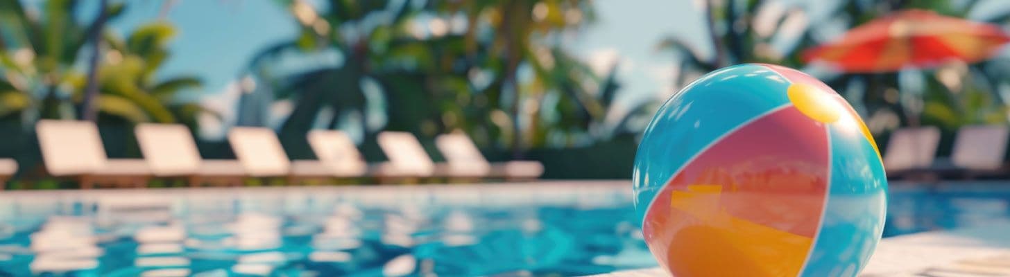 Beach ball beside a swimming pool