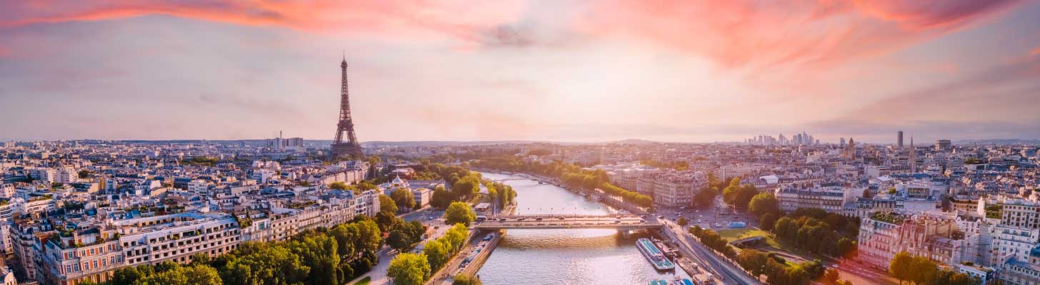 Panoramic view of Paris at sunset