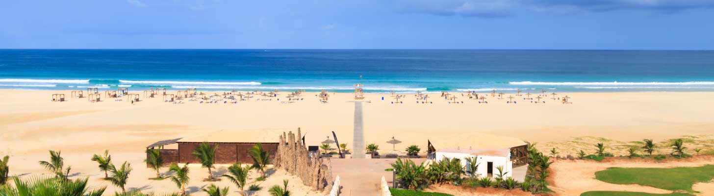 Golden sands & blue seas of a beach in Boa Vista, Cape Verde