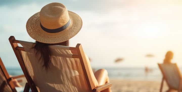 Woman sitting in a deckchair on the beach
