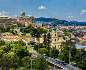 The Royal Palace in Budapest and surrounding landscapes