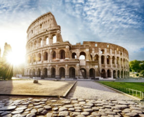 The mighty Colosseum dominating Rome on a sunny morning in Italy