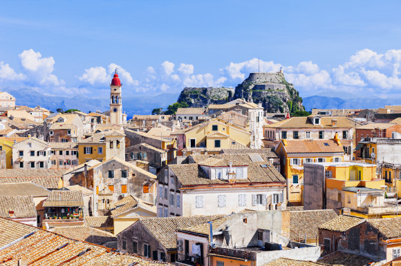 The beautiful backdrop of Corfu Town and its maze of buildings with its famous Old Fortress sitting in the background