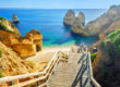 Footbridge to a rocky beach in the Portuguese town Lagos
