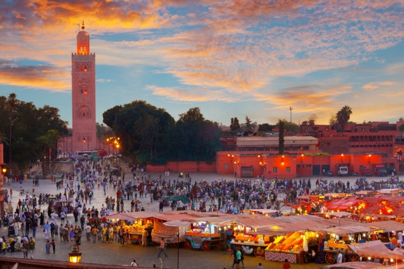 famous square and market place in Marrakesh's medina quarter Jamaa el Fna Marrakech.