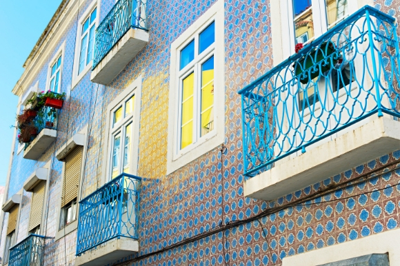 Buildings displaying Lisbon's intricate tile work 