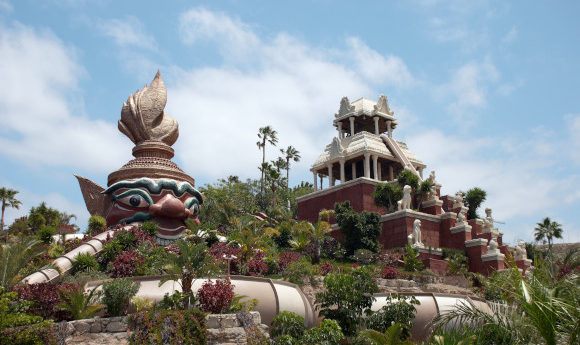 A view of Siam Park in Tenerife showing its most famous slide, Tower of Power.