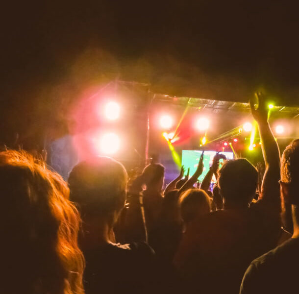 Crowds of people enjoying a night out in Ibiza