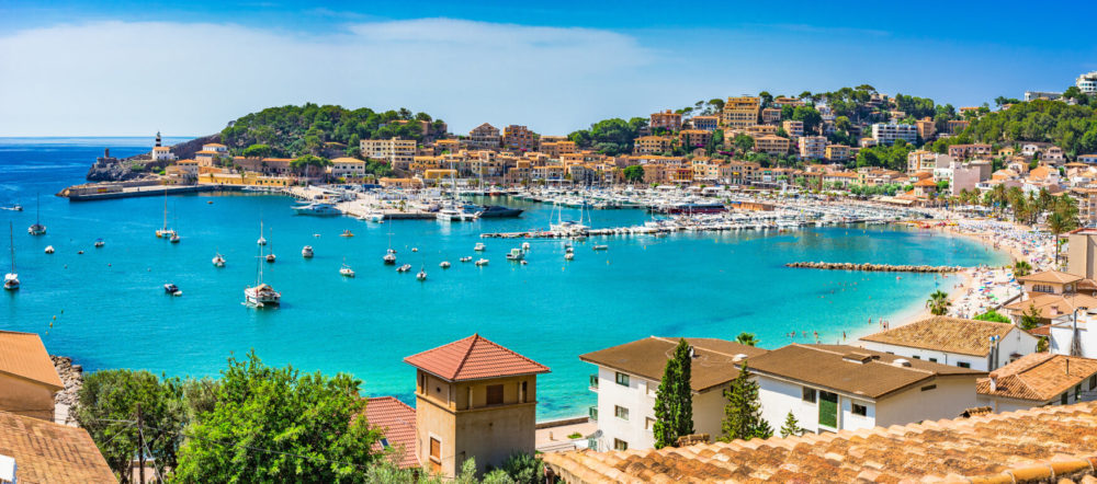 Village of Port de Soller looking out to the Mediterranean sea