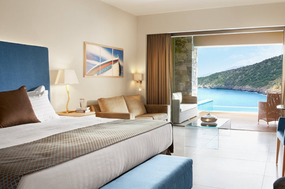 Modern Deluxe Junior Rooms with swim-up pools at Daios Cove hotel in Greece