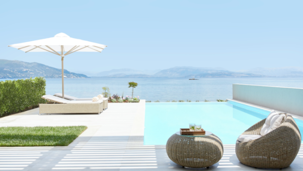 Private Pool overlooking the ocean in the Ikos Dassia