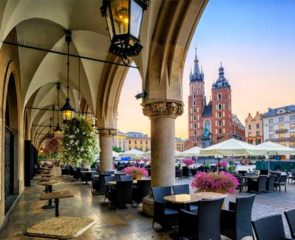 Panoramic shot of dining spot in Krakow Old Town