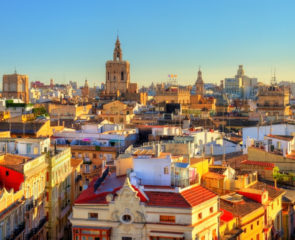 Panorama of the old town in Valencia from Serranos Gate - Spain