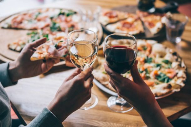 Wine and pizza in Italy