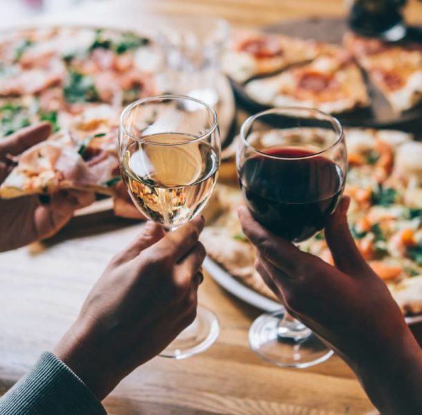 Wine and pizza in Italy