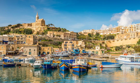 Sunny waterfront vistas of Mggar in Gozo, Malta