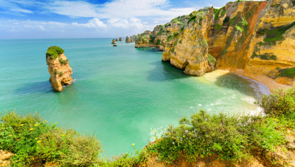 Idyllic beach landscape at Lagos, Algarve, (Portugal)