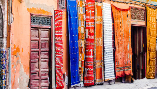 Berber carpets within the souks of Marrakech