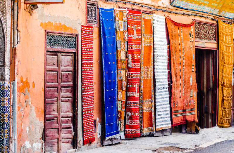 Berber carpets within the souks of Marrakech