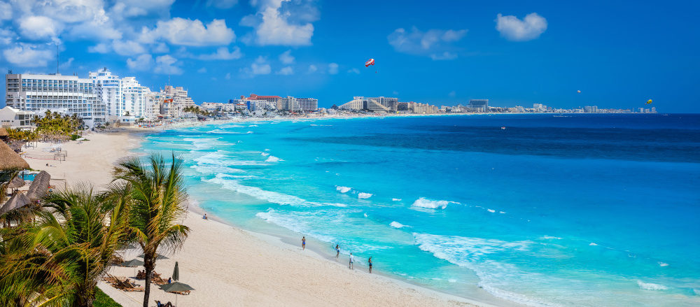 Spectacular view of the coastline at Cancun beach