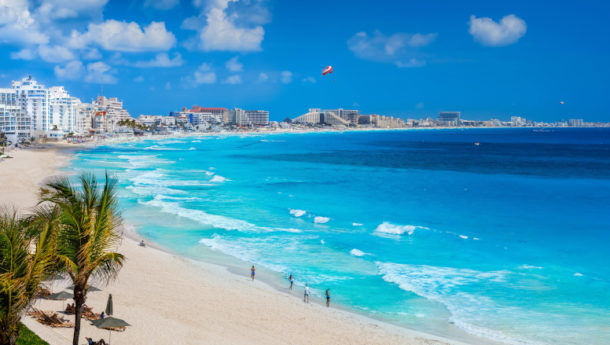 Spectacular view of the coastline at Cancun beach