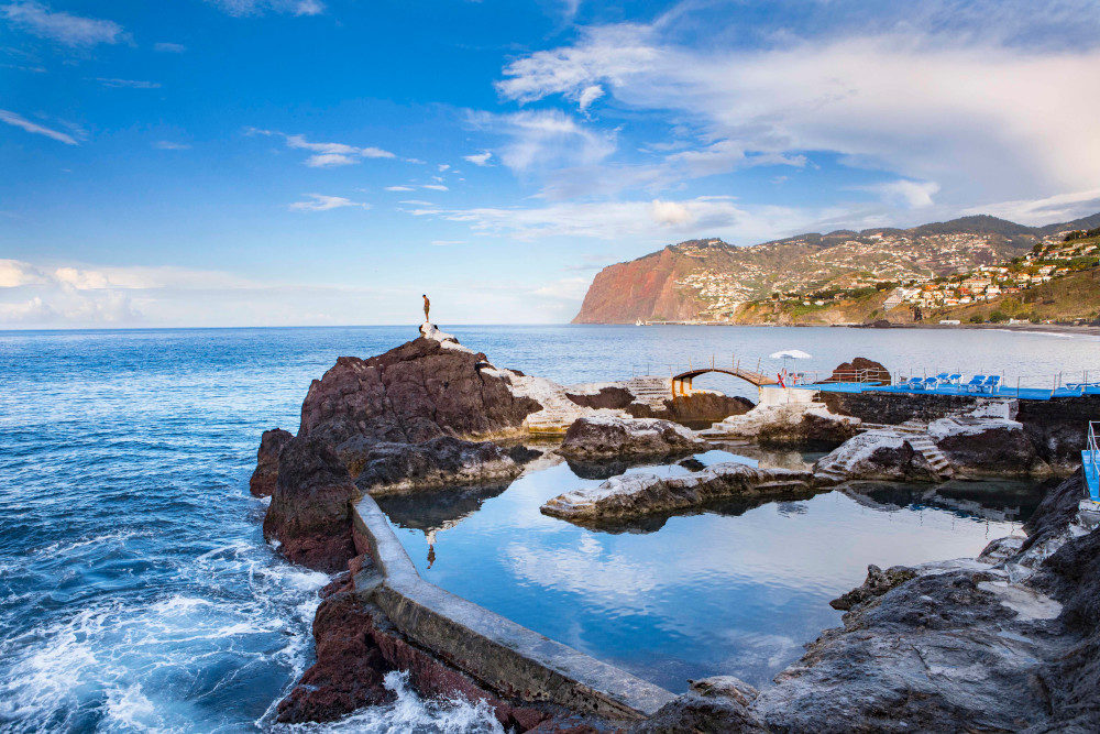 The therapeutic lava pools in Seixal in Madeira at dusk