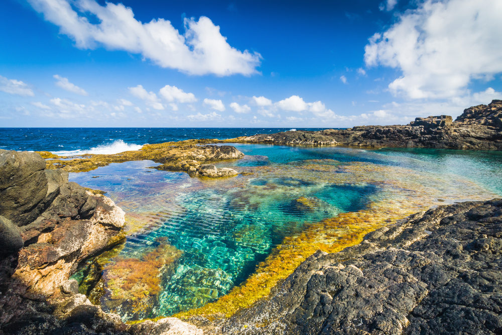 Incredible natural pool at the coastside of lanzarote in nature. Lanzarote. Canary Islands. Spain