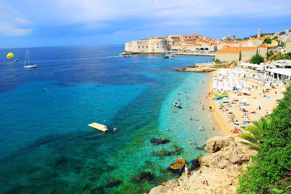 Beach of Banje and Dubrovnik City Walls