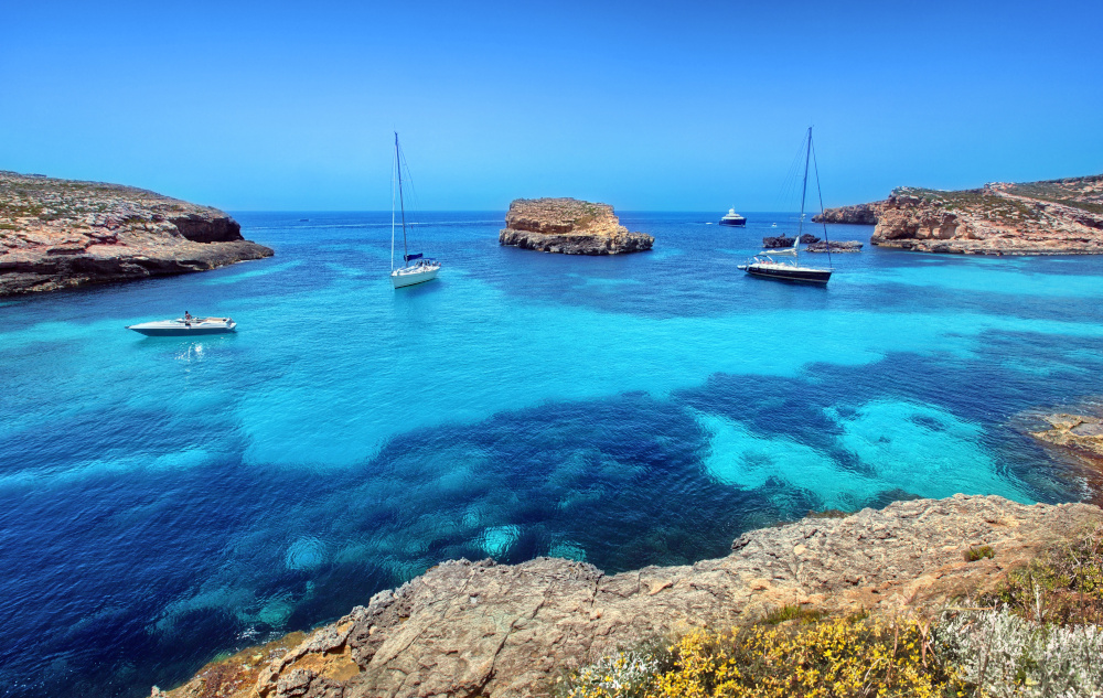 Blue lagoon in Malta on the island of Comino