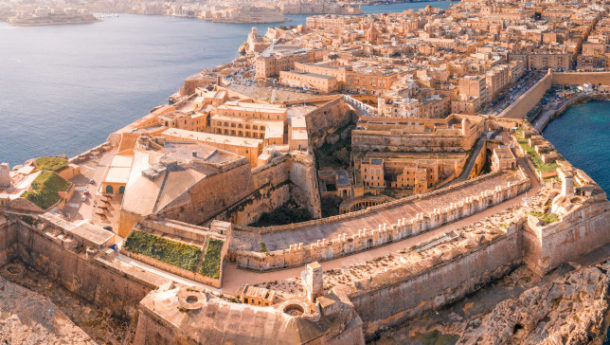 Fort St Elmo, Valletta, Malta, aerial view. Valletta is the southernmost capital of Europe