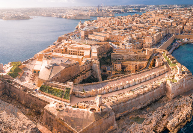 Fort St Elmo, Valletta, Malta, aerial view. Valletta is the southernmost capital of Europe