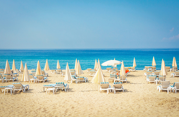 Beach in Antalya Turkey with parasols