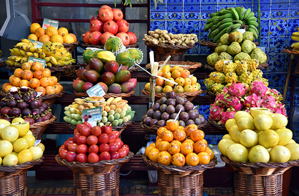 Colourful fruit and vegetable sin Funchal Farmers' market Madeira