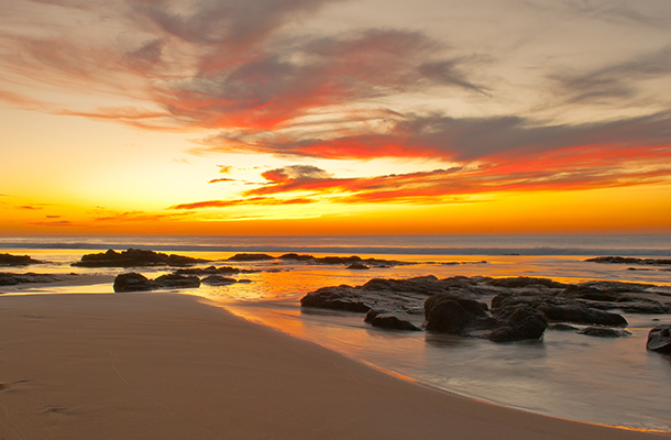 Rocky beach in Fuerteventura at sunset