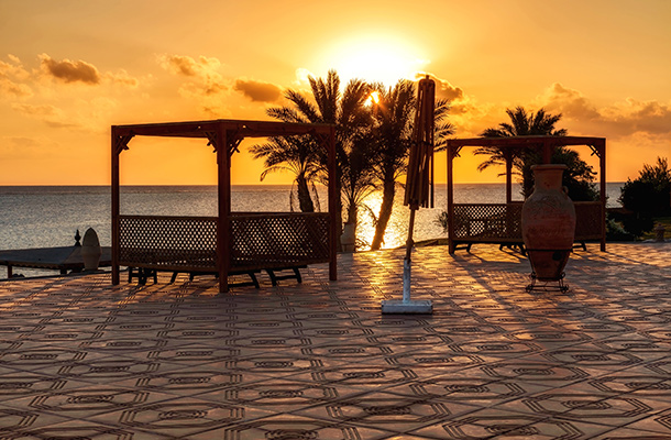 View of sunset in Marsa Alam Egypt with ocean in background