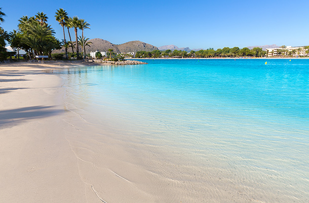 A pink-hued beach in Majorca, Spain.