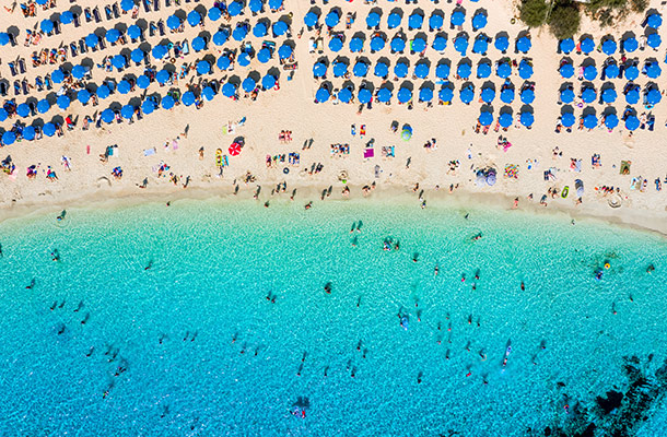 Arial view of Ayia Napa beach, Cyprus