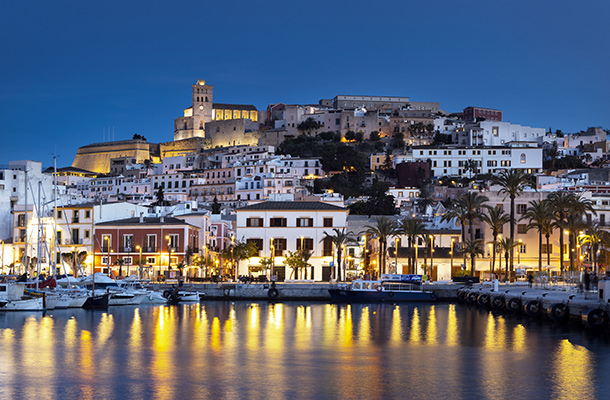 Ibiza Town harbour at night