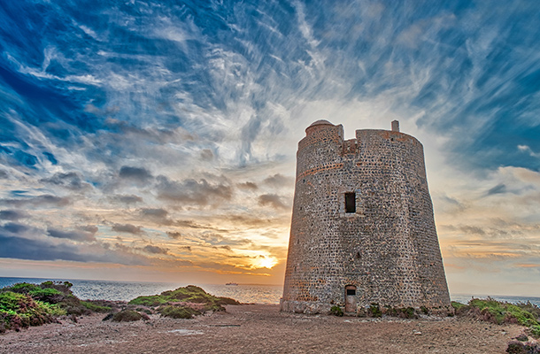 Ses Portes Tower at sunset, Ibiza
