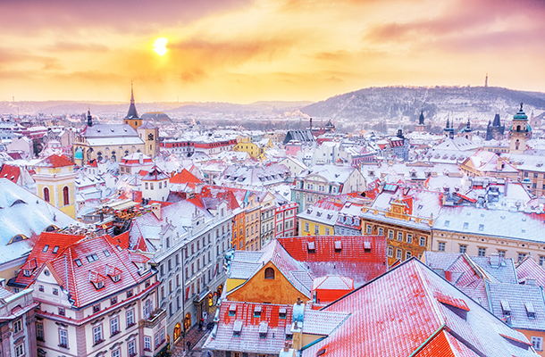 View over Prague in winter