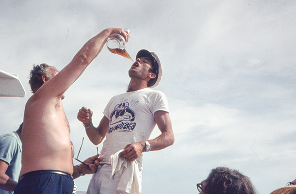 Men drinking on holiday in the 1970's