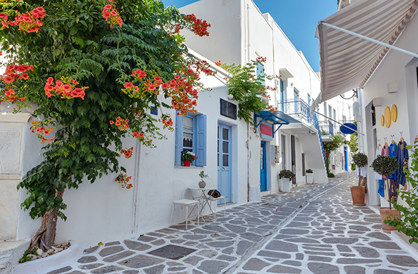 Whitewashed street in Mykonos