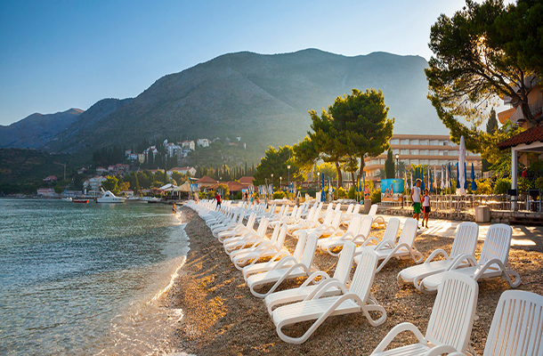 The beach at Remisens Hotel Albatros in Cavtat near Dubrovnik Croatia